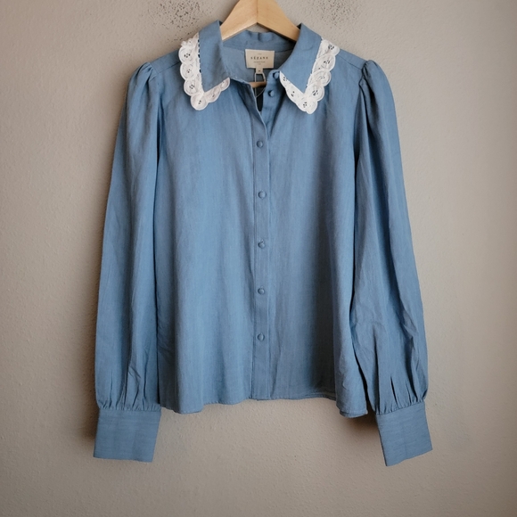 Sezane Helio Shirt in Chambray NEW - Picture 6 of 14